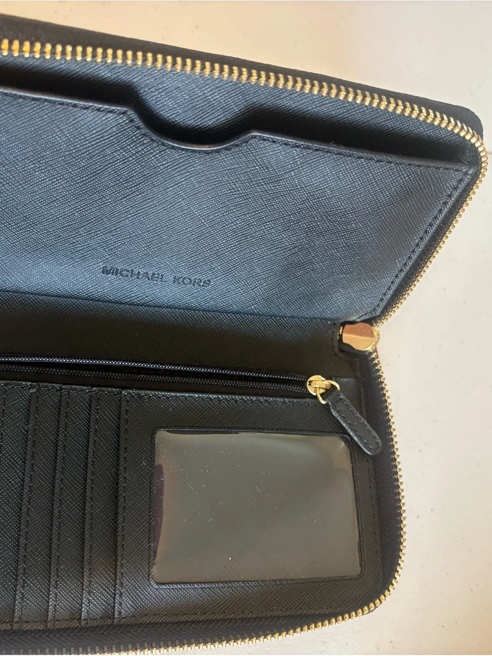 Michael Kors Black Leather Wristlet with Gold Eyelet Hardware